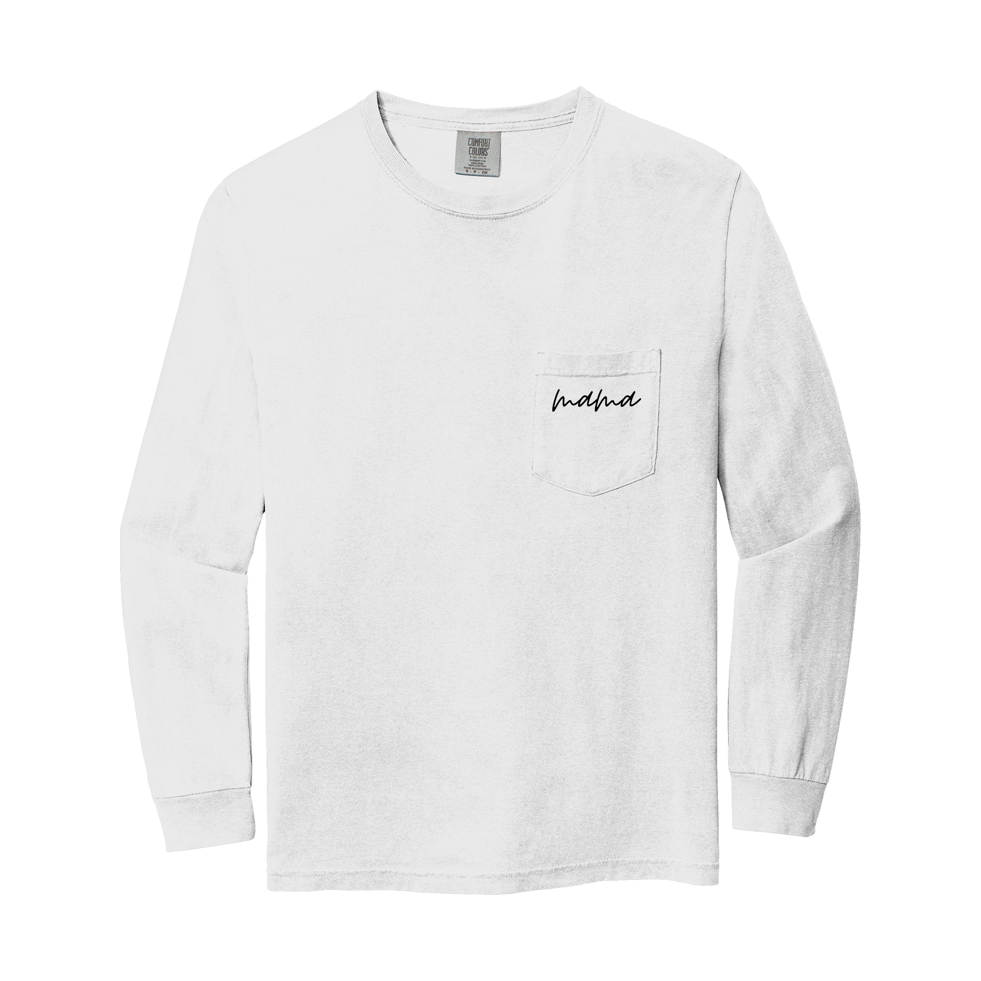 Comfort Colors Mama mom Pocket Long Sleeve Shirt (cursive 1)