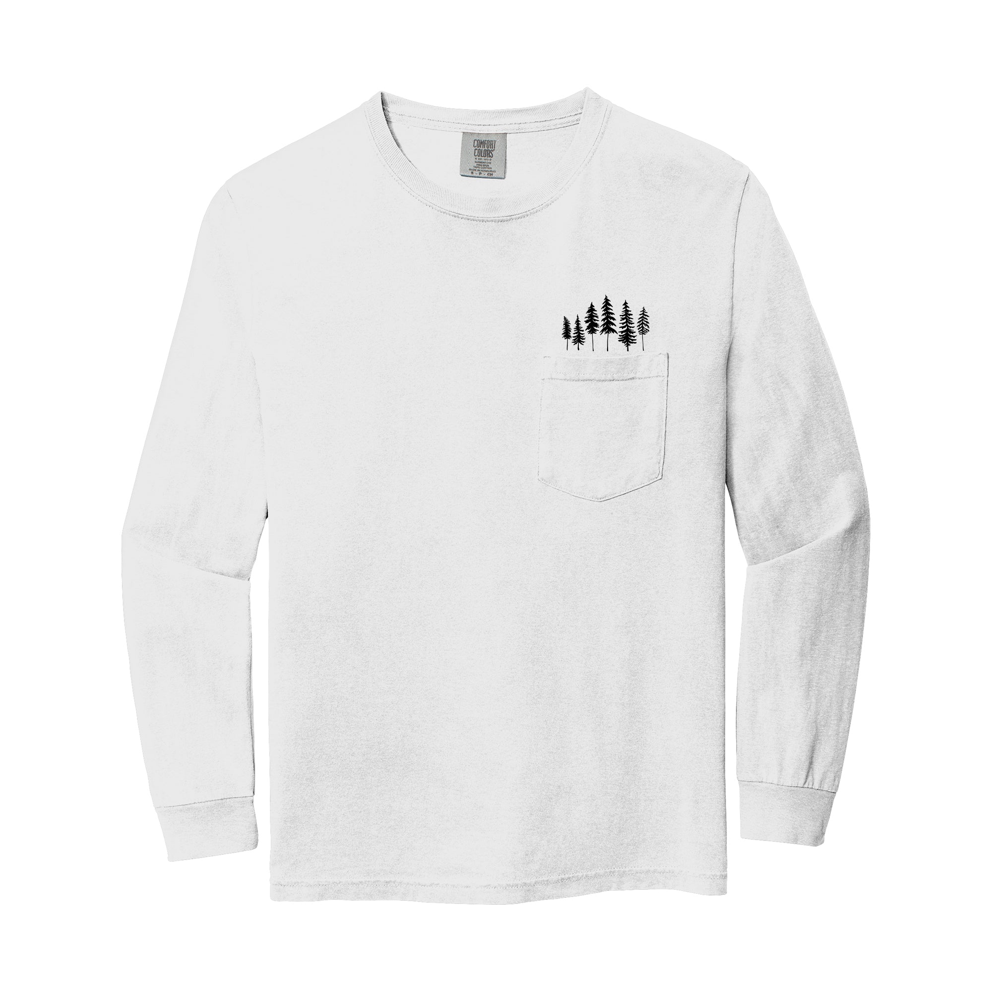 Comfort Colors Tree Mountain Nature Vacation Pocket Long Sleeve Shirt