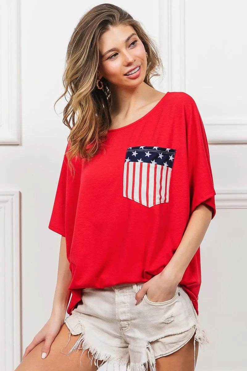 BiBi French Terry With Front Pocket Dolman Sleeves Top