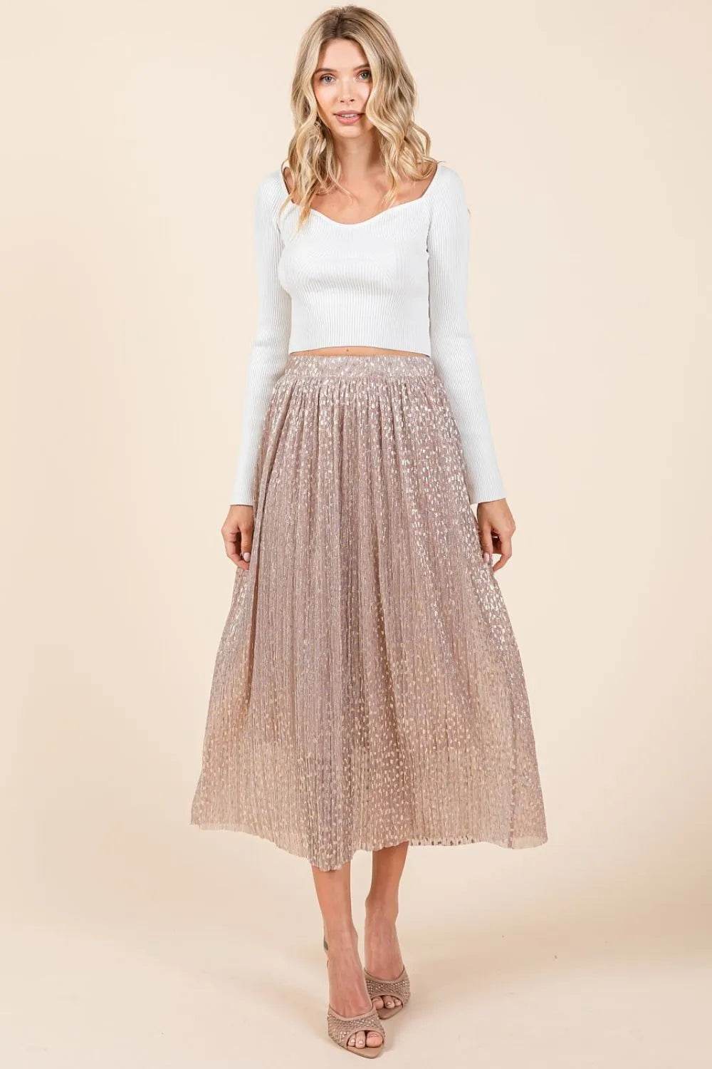 Mittoshop Metallic Glitter Speckle Print Elastic Midi Skirt