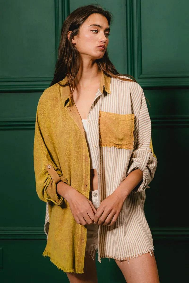 BiBi Washed Raw Hem Shirt