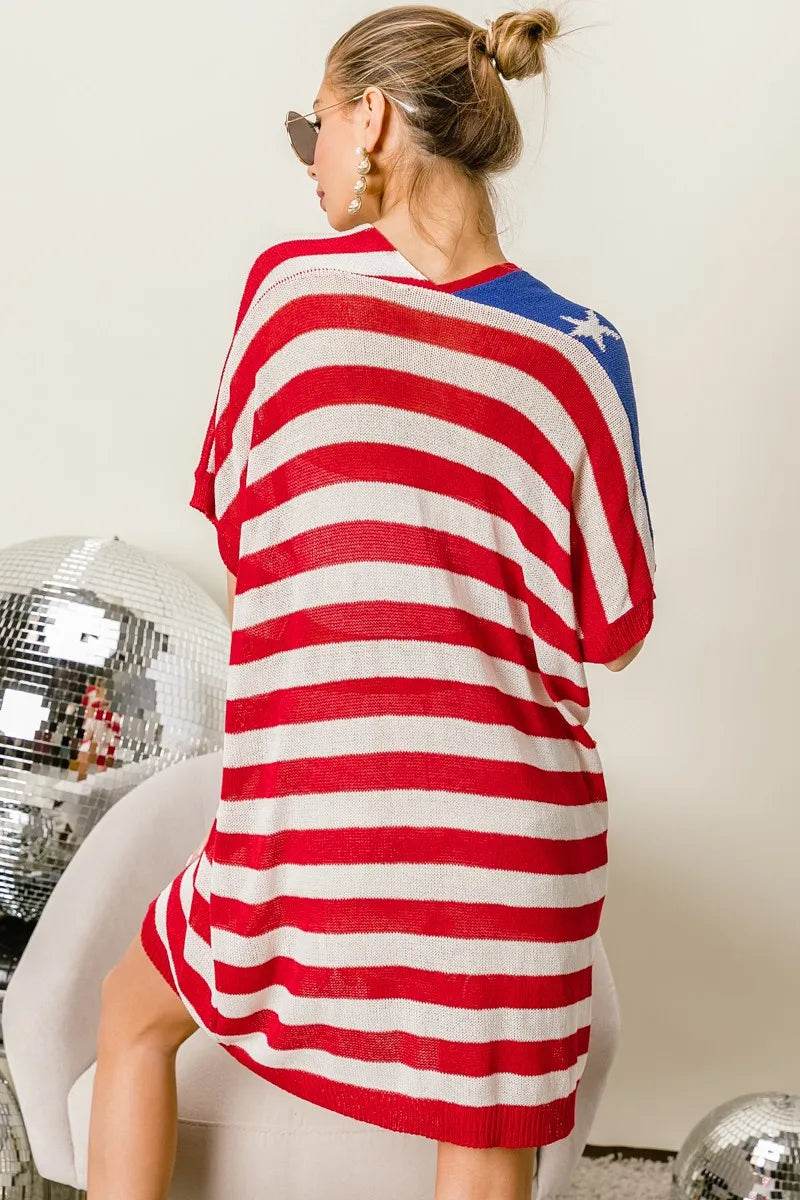 BiBi American Flag Low Gauge Knit Cardigan