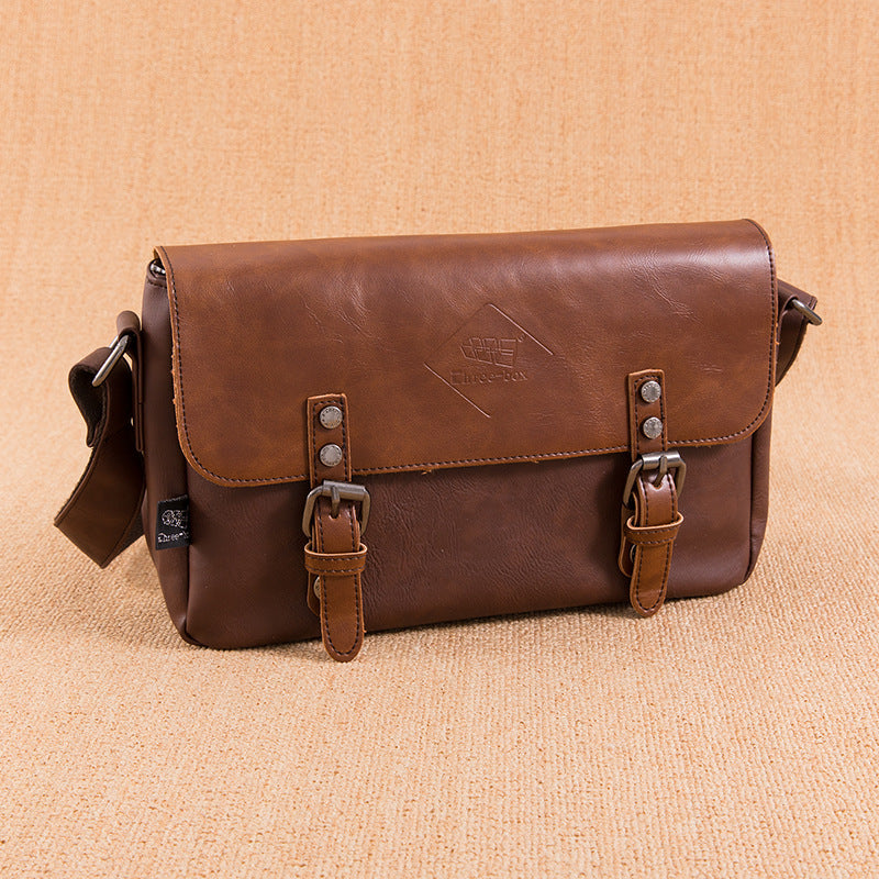 Korean Men's PU Leather Retro Flip Literary Shoulder Bag