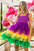 BiBi Mardi Gras Color Block Layered Mesh Tiered Dress