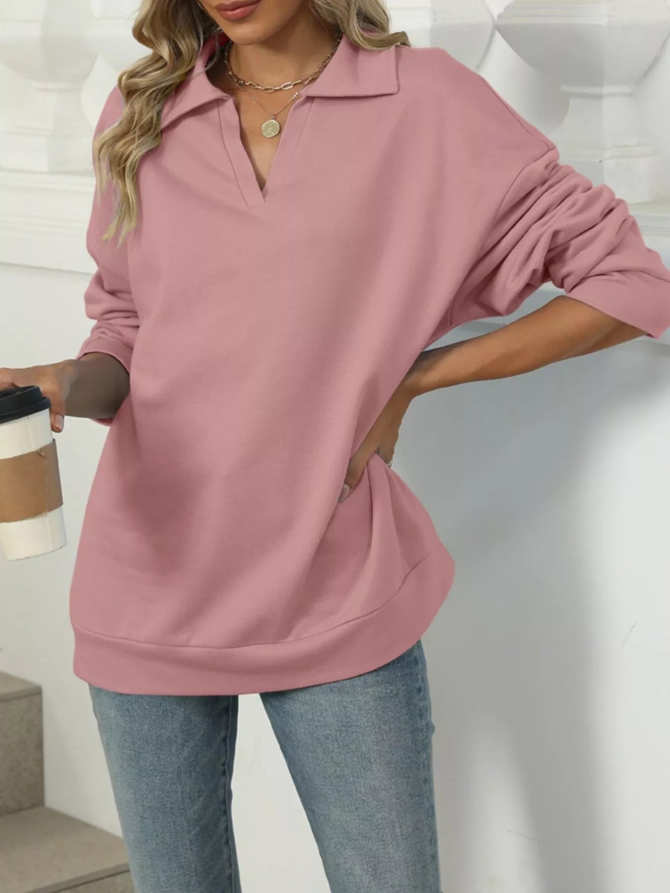 Johnny Collar Long Sleeve Sweatshirt