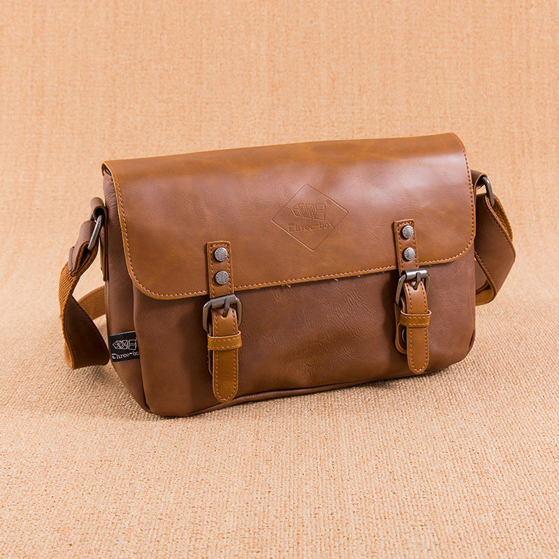 Korean Men's PU Leather Retro Flip Literary Shoulder Bag