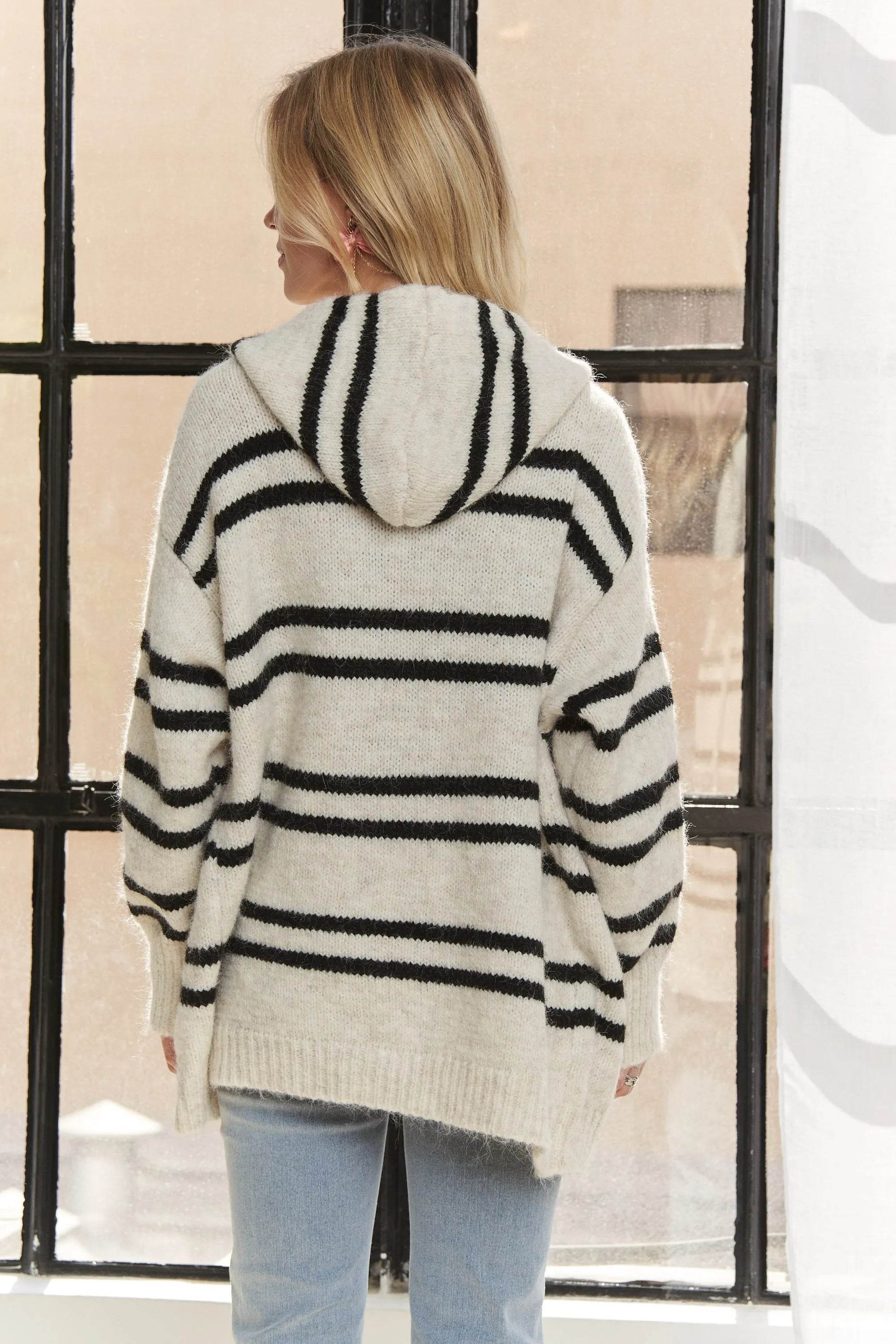 ADORA Horizontal Stripes Hoodie Cardigan