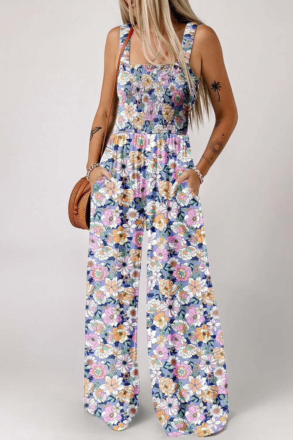 Bloom & Breeze Floral Smocked Jumpsuit