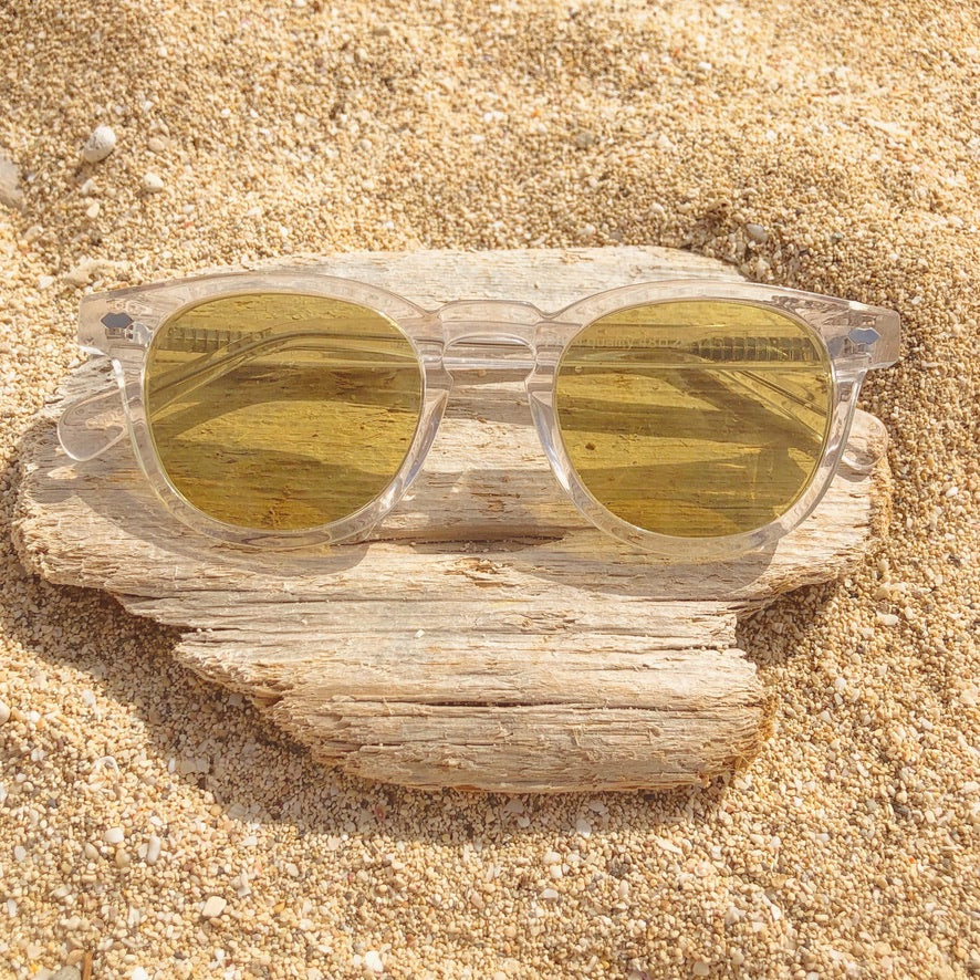 Clear Acetate Square Sunglass with Colored Lenses - Benson