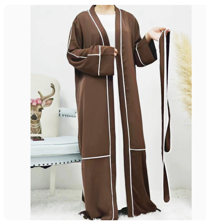 Contrast Striped Cardigan Muslim Robe