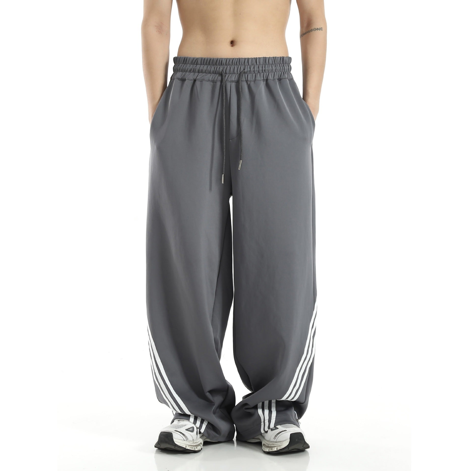 Men's Loose Casual Striped Stitching Wide Leg Track Pants
