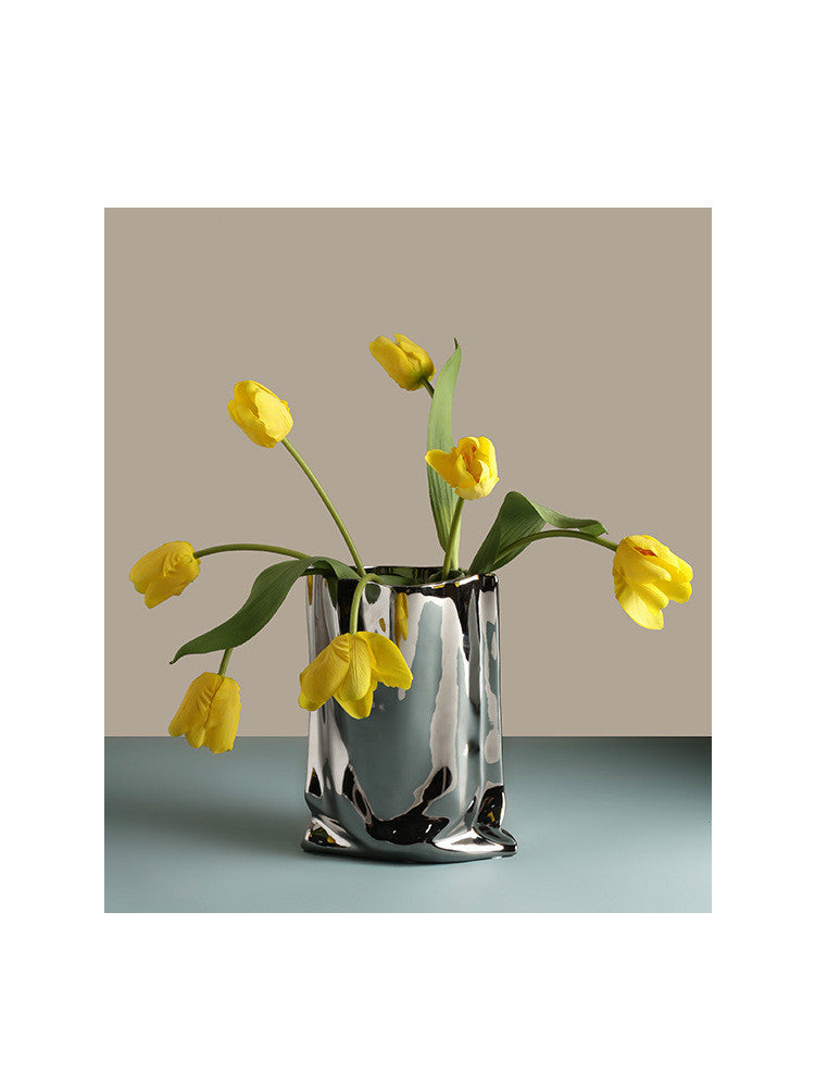 Extremely Simple Silver Vase Creative Irregular Ceramic Ornaments