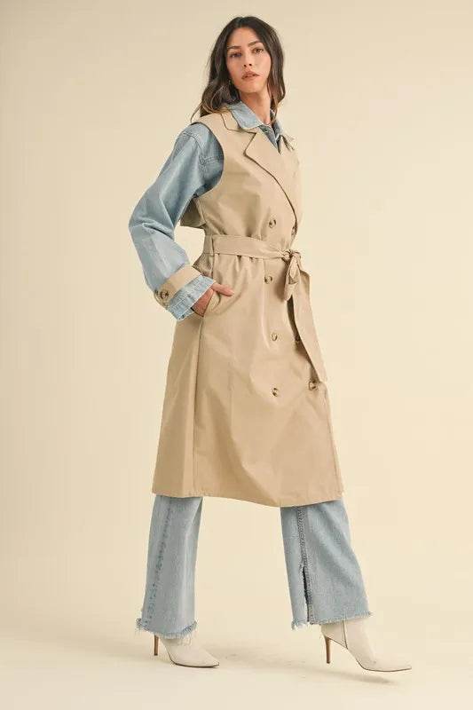 MABLE Layered Look Trench Coat With Denim Jacket