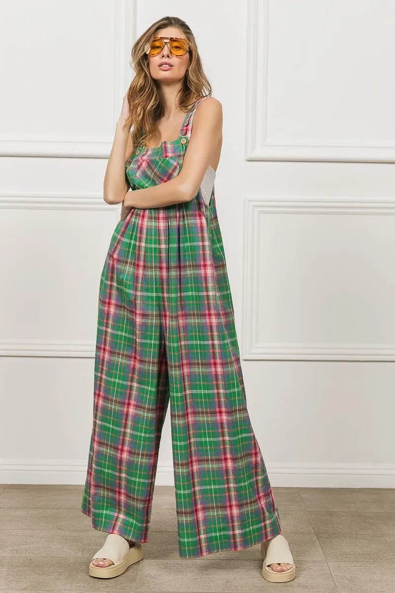 BiBi Multi Color Check Plaid Overall