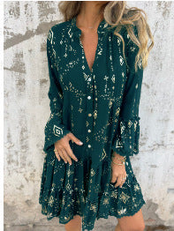 Solid Color Bronzing Fashion Horn Lace Sleeve Hollow-out Plus Size Dress