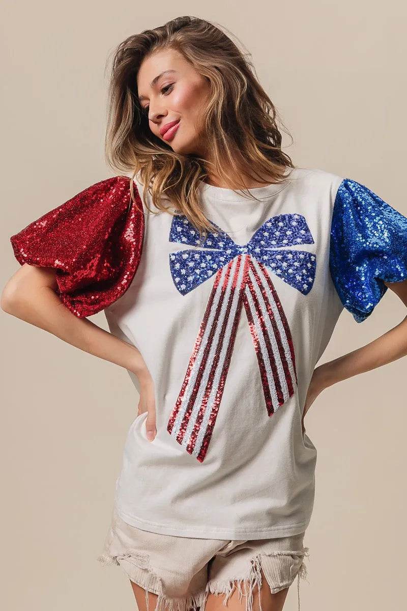 BiBi Sequin American Flag Bow Top
