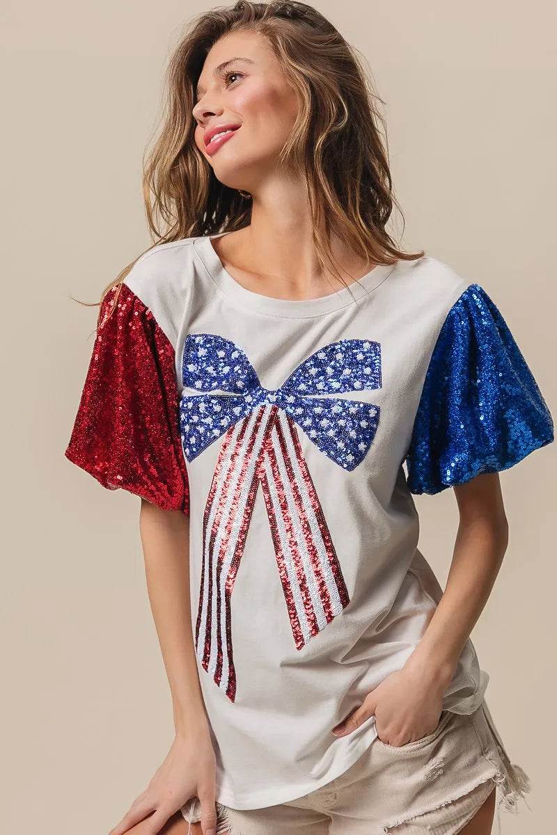 BiBi Sequin American Flag Bow Top