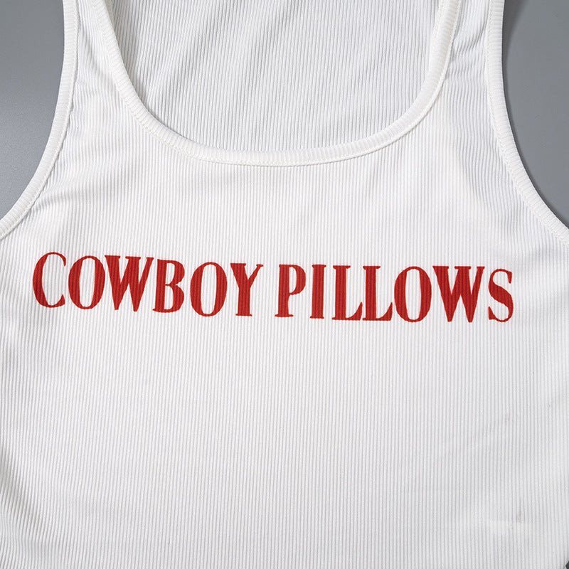 New Letter Printing Skinny Short Tank Top Sleeveless T-shirt Women