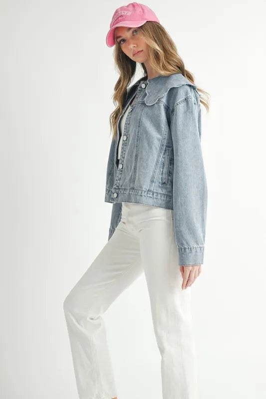 MABLE Scallop Peter Pan Collar Denim Jacket
