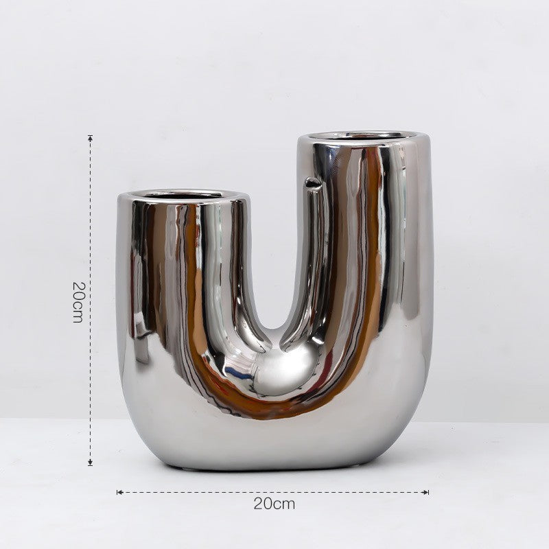 Modern Light Luxury Irregular Silver Plated Ceramic Vase