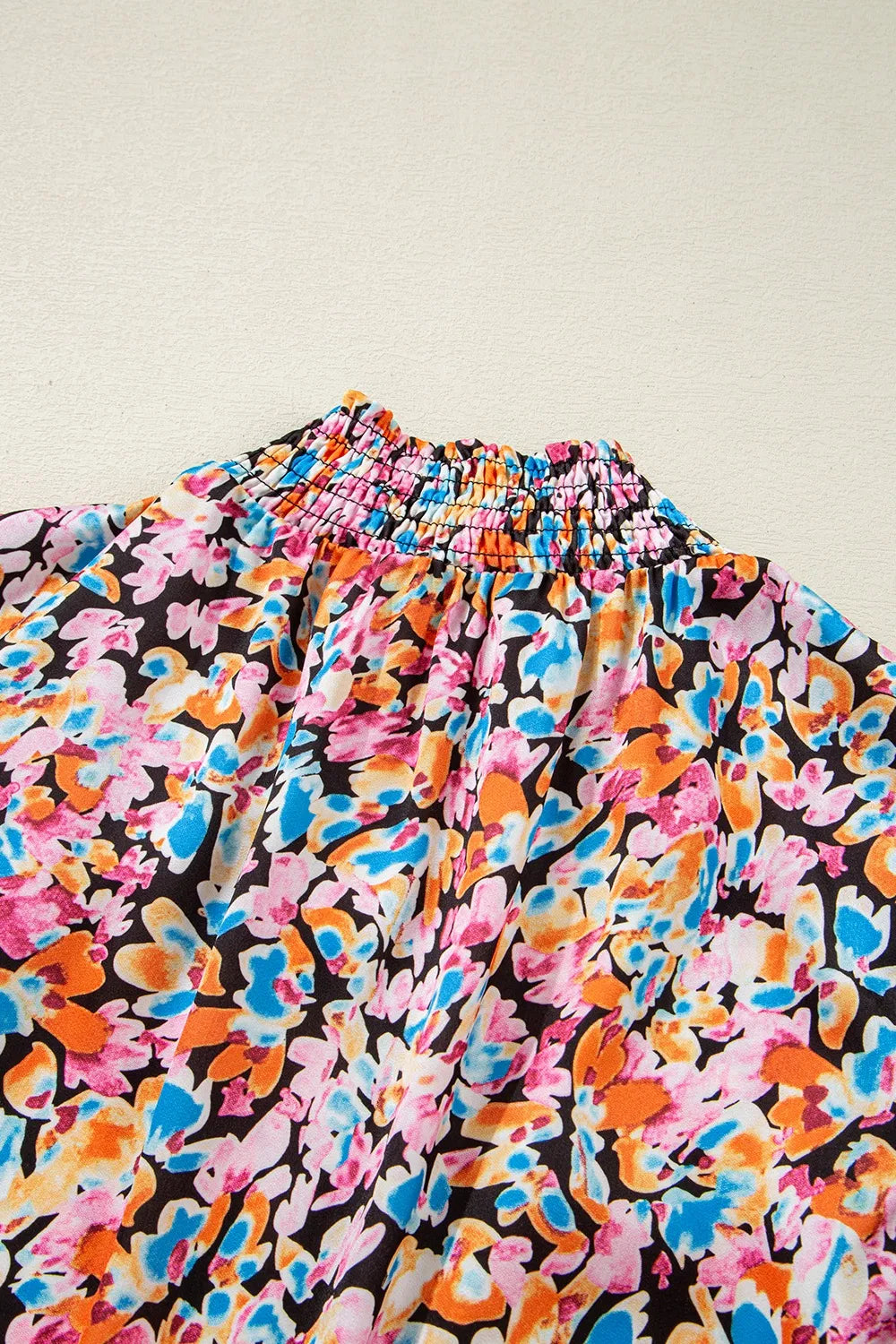 Bright Bloom Ruffle Neck Flutter Sleeve Blouse