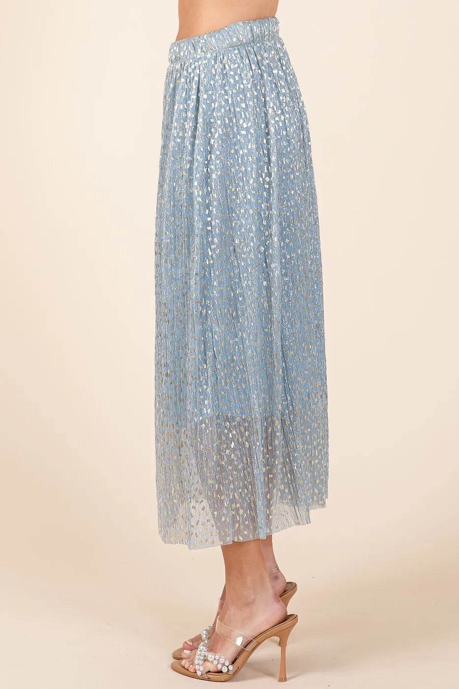 Mittoshop Metallic Glitter Speckle Print Elastic Midi Skirt