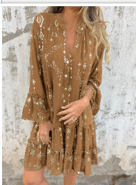 Solid Color Bronzing Fashion Horn Lace Sleeve Hollow-out Plus Size Dress