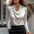 Women's Elegant Long Sleeve Blouse - Solid Color Lapel Top With Ruched Chest Detail Office & Casual Wear For Spring Fall