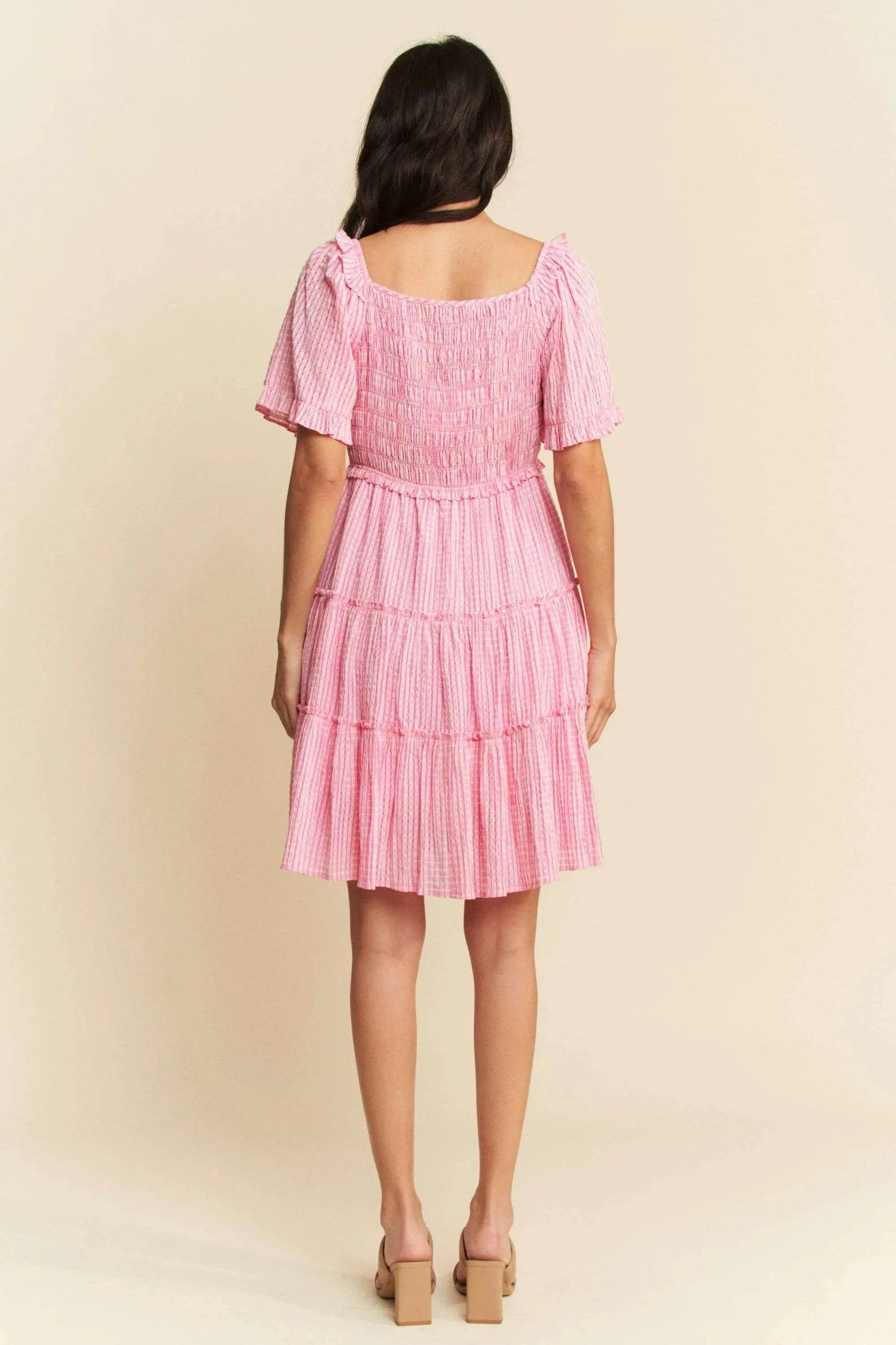 Davi & Dani Jacquard Checker Smocking Tiered Dress