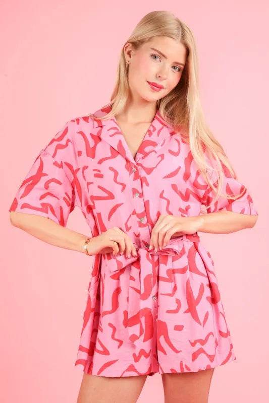 VERY J Oversized Printed Button Down Resort Romper
