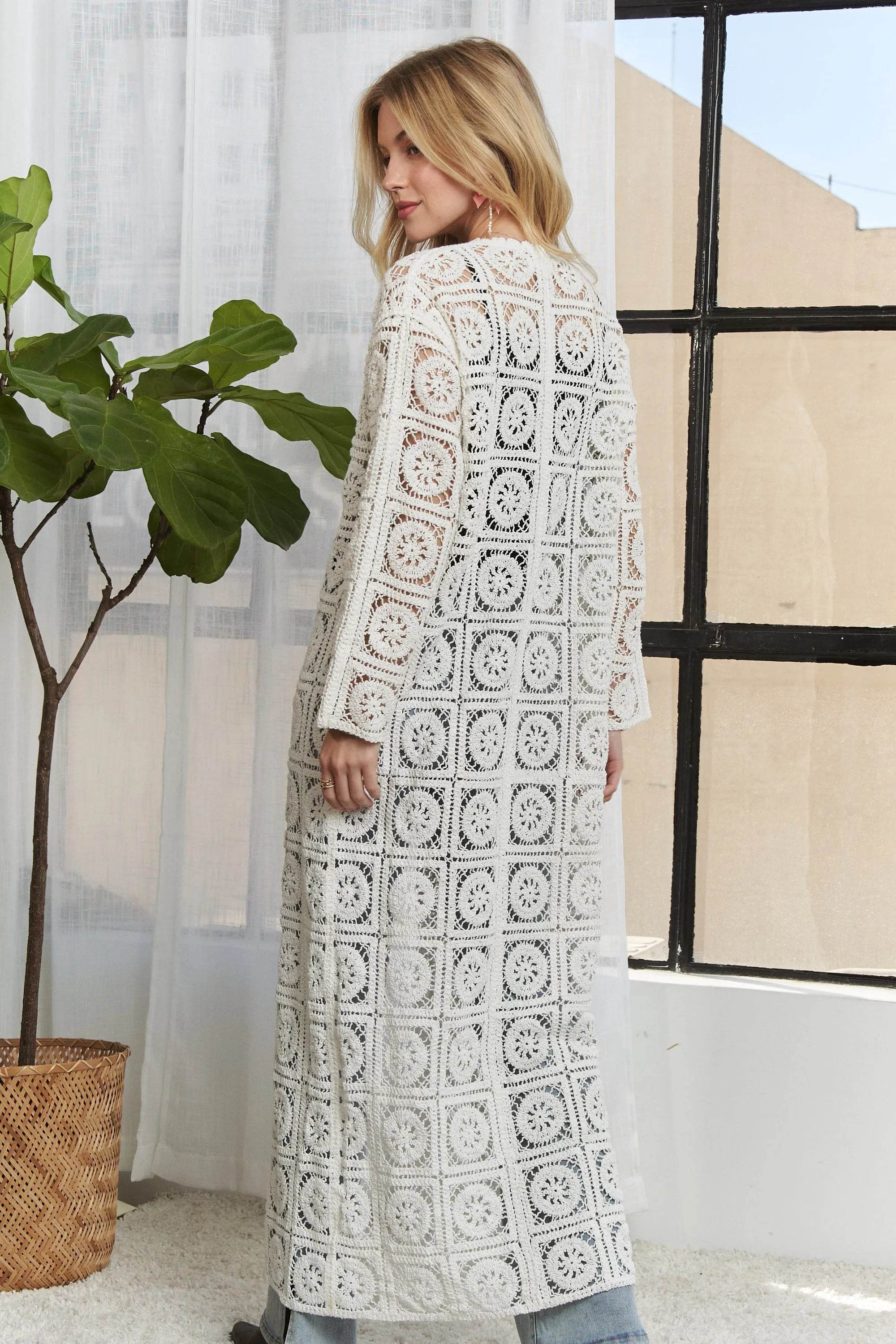 ADORA Long Sleeves Crochet Elastic Cardigan