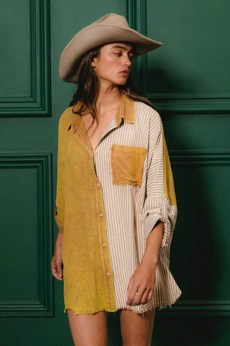 BiBi Washed Raw Hem Shirt