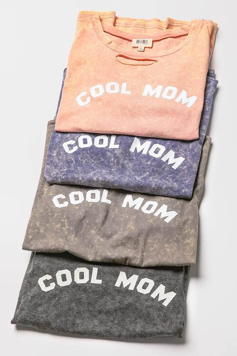 BiBi Washed Laser Cut Detail Cool Mom Print Top