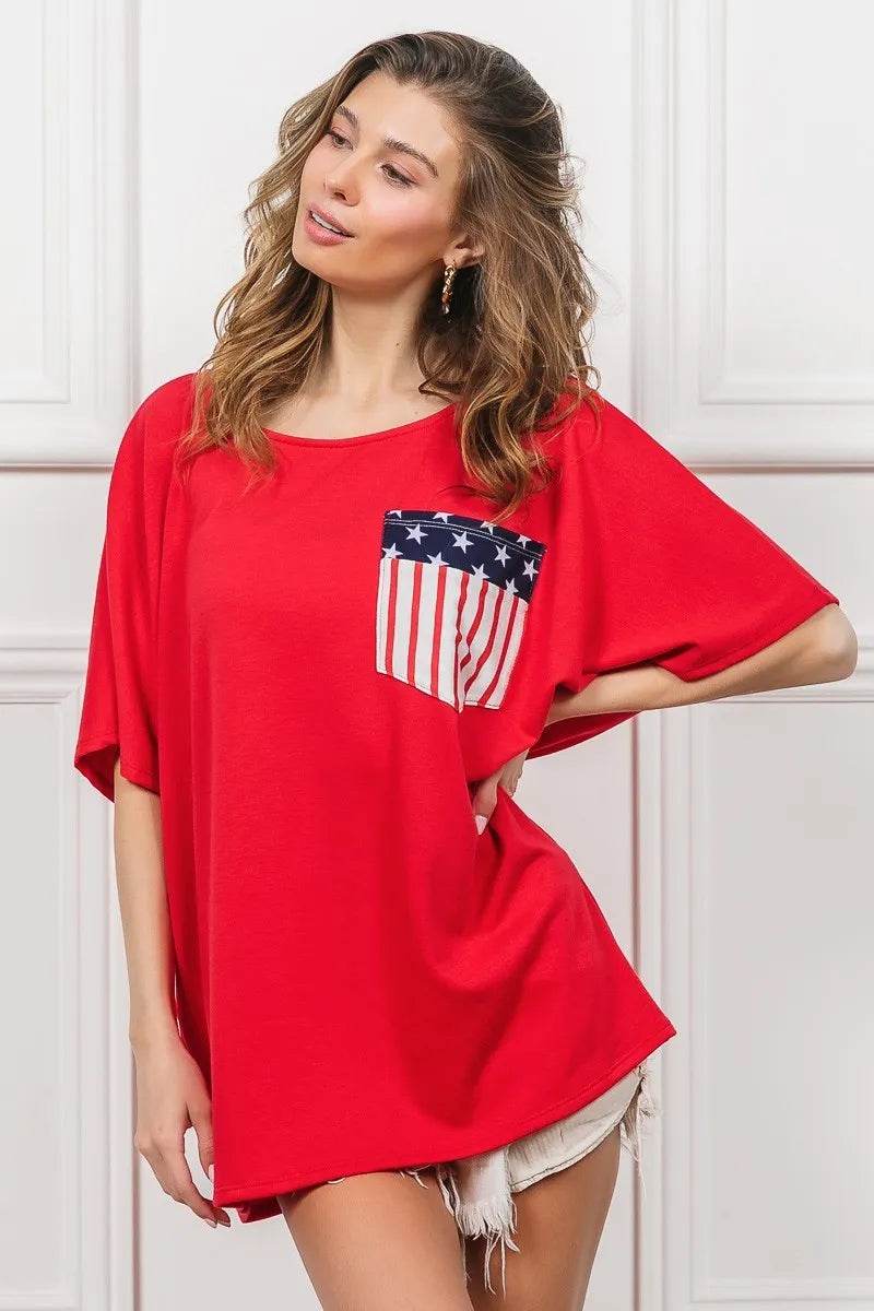 BiBi French Terry With Front Pocket Dolman Sleeves Top