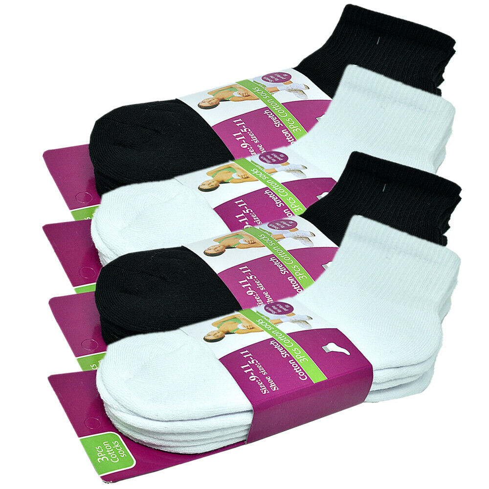 3-12 Pairs For Womens Ankle Athletic Crew Cotton Solid Cushioned Socks Size 9-11