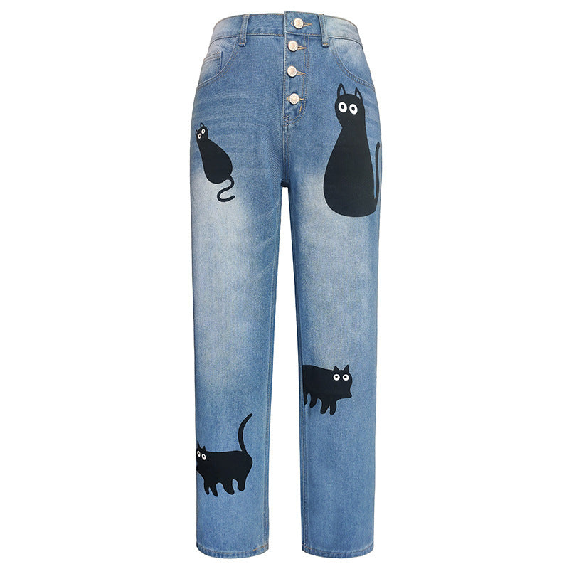 New Jeans Loose Leisure All-matching Simple And Thin Half-length Pants Straight-leg Pants Women