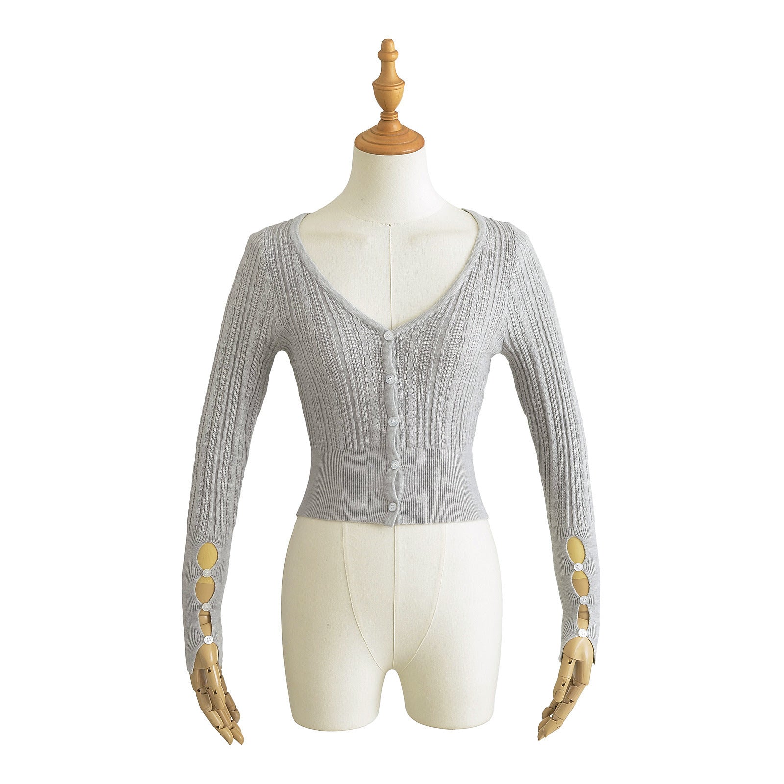 American Hot Girl Pure Desire Sexy V-neck Single-breasted Long Sleeve Sweater