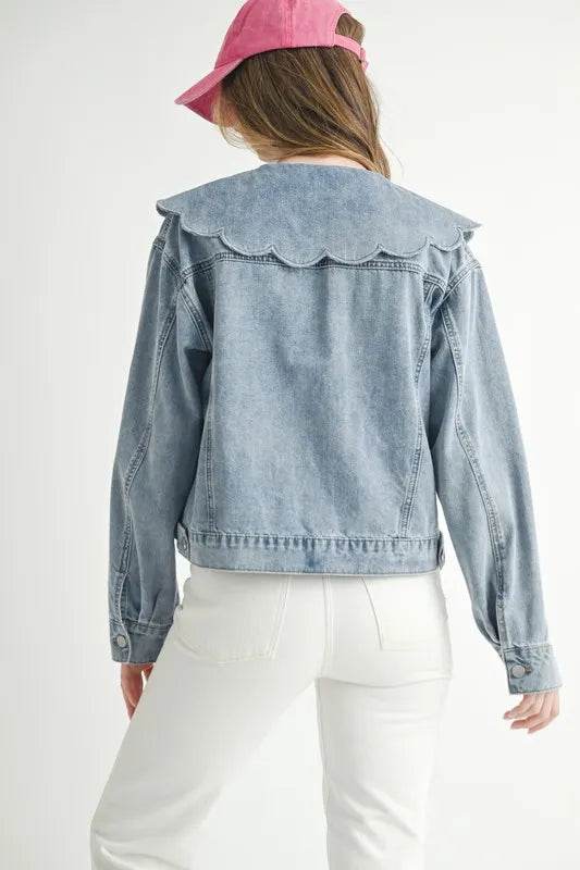 MABLE Scallop Peter Pan Collar Denim Jacket