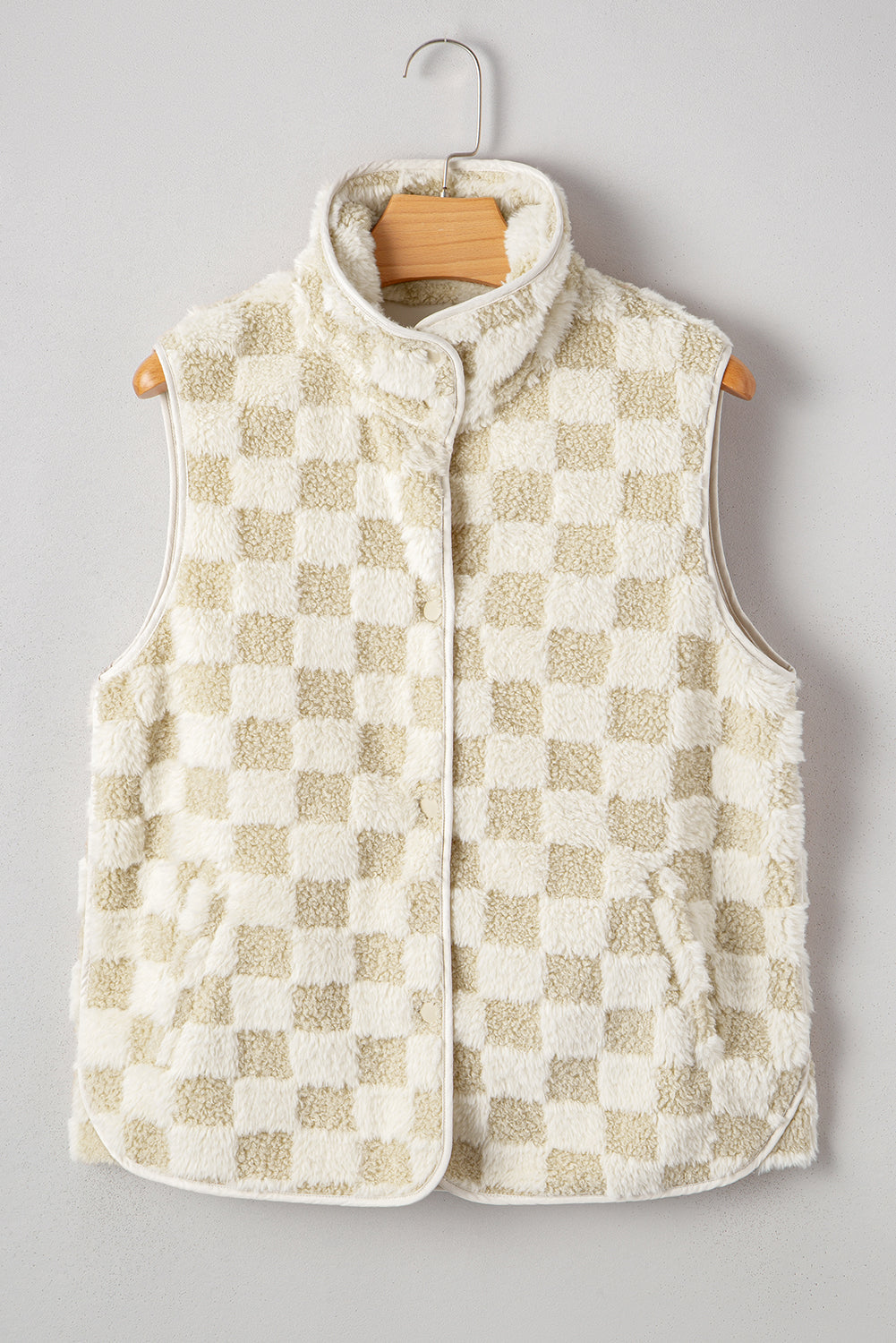 Stevie Sherpa Checkerboard Button Vest With Pocket
