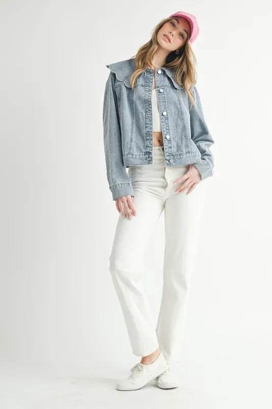 MABLE Scallop Peter Pan Collar Denim Jacket
