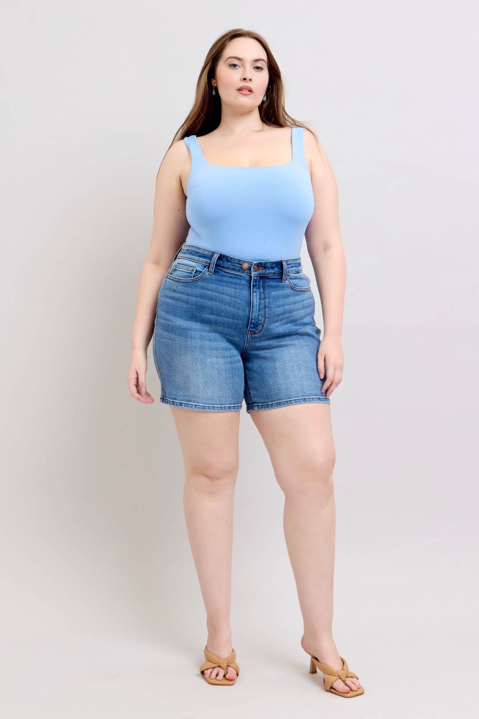 Judy Blue Full Size 2 Button Denim Shorts with Pockets Plus Size