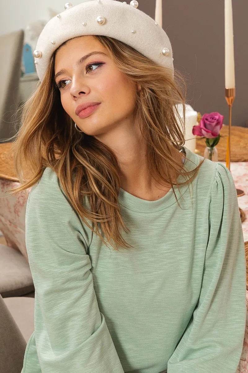 BiBi Slub Terry Puff Shoulder Sweatshirt