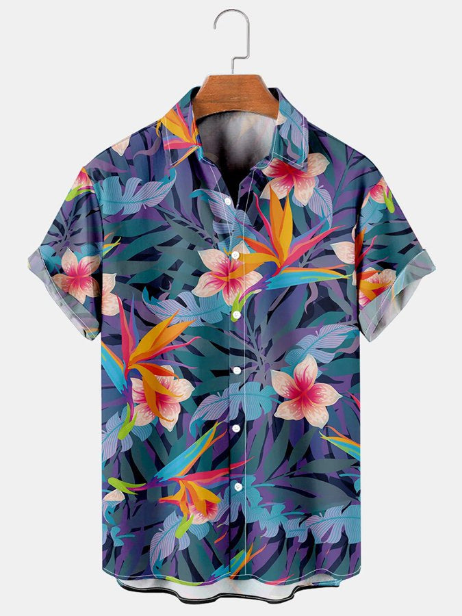 Summer Flower Pattern Seaside Men's Clothing Print Shirt