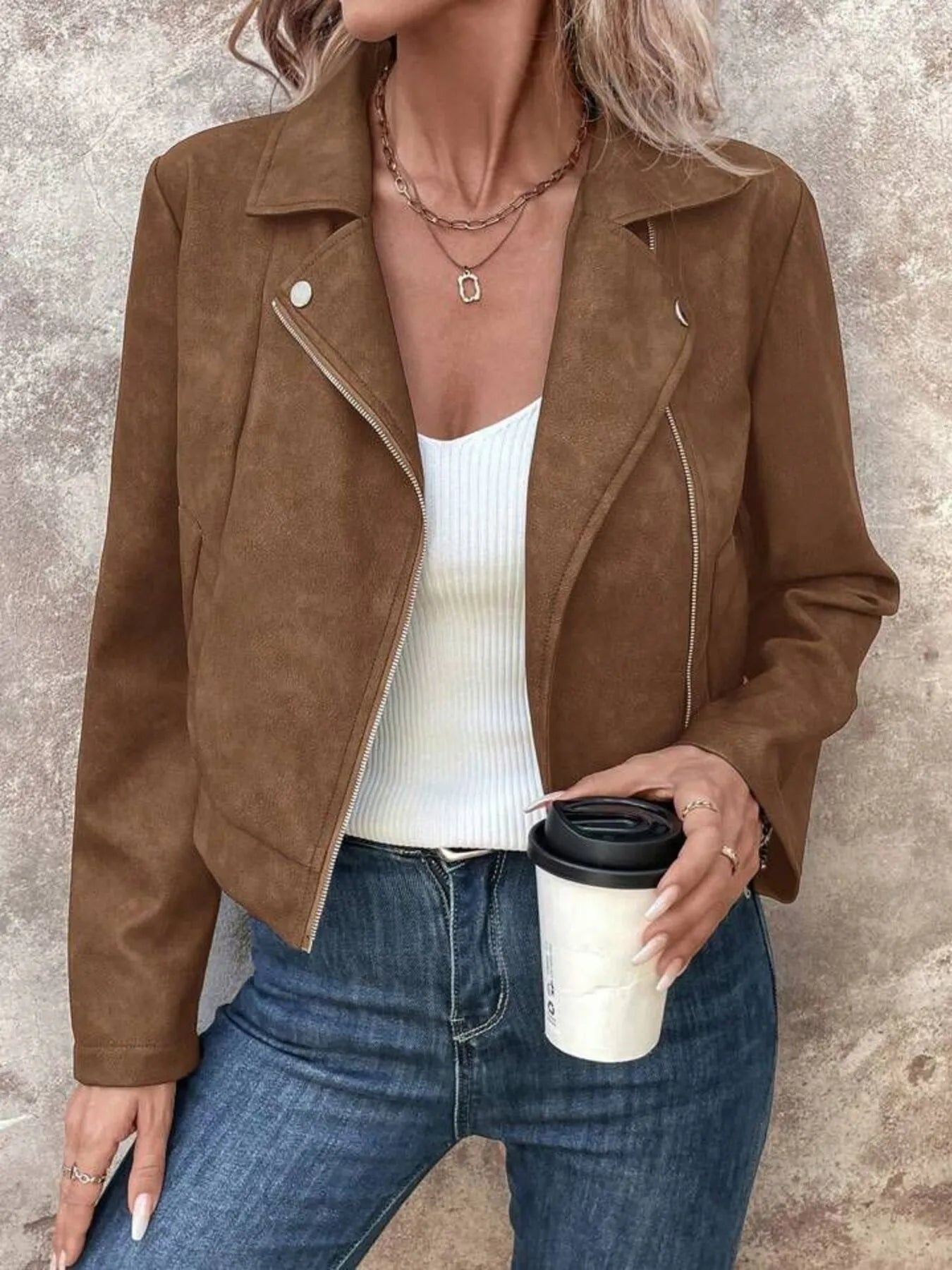 Bold & Bossy Zip-Up Suede Moto Crop Jacket