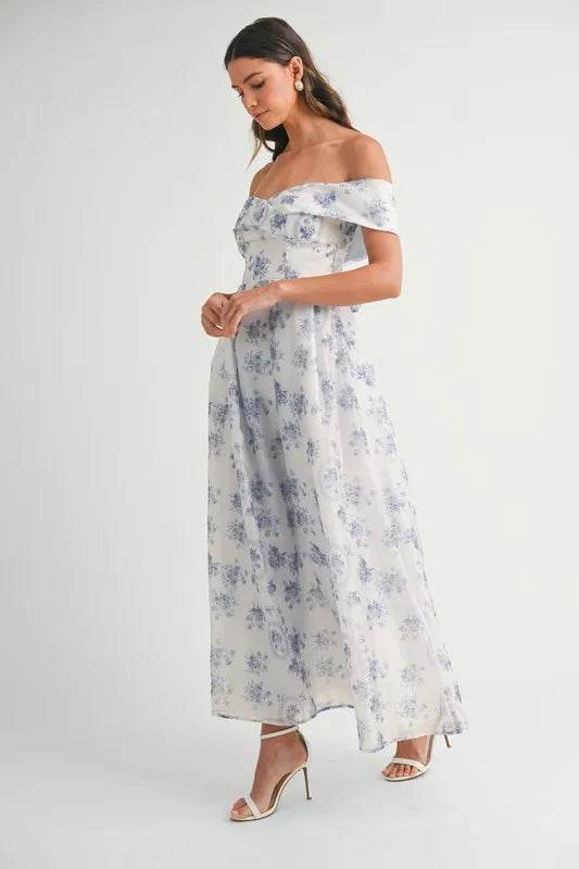 MABLE Floral Printed Off Shoulder Maxi Dress