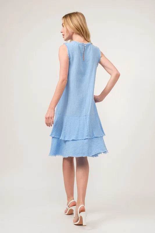 And The Why Washed Fringe Detail Tiered Dress