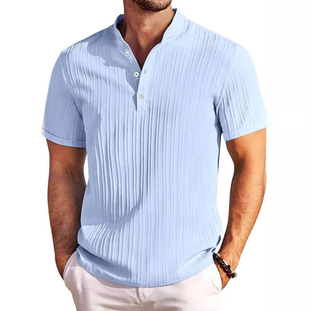 New Men's Retro Cotton And Linen Stripes Loose Shirt