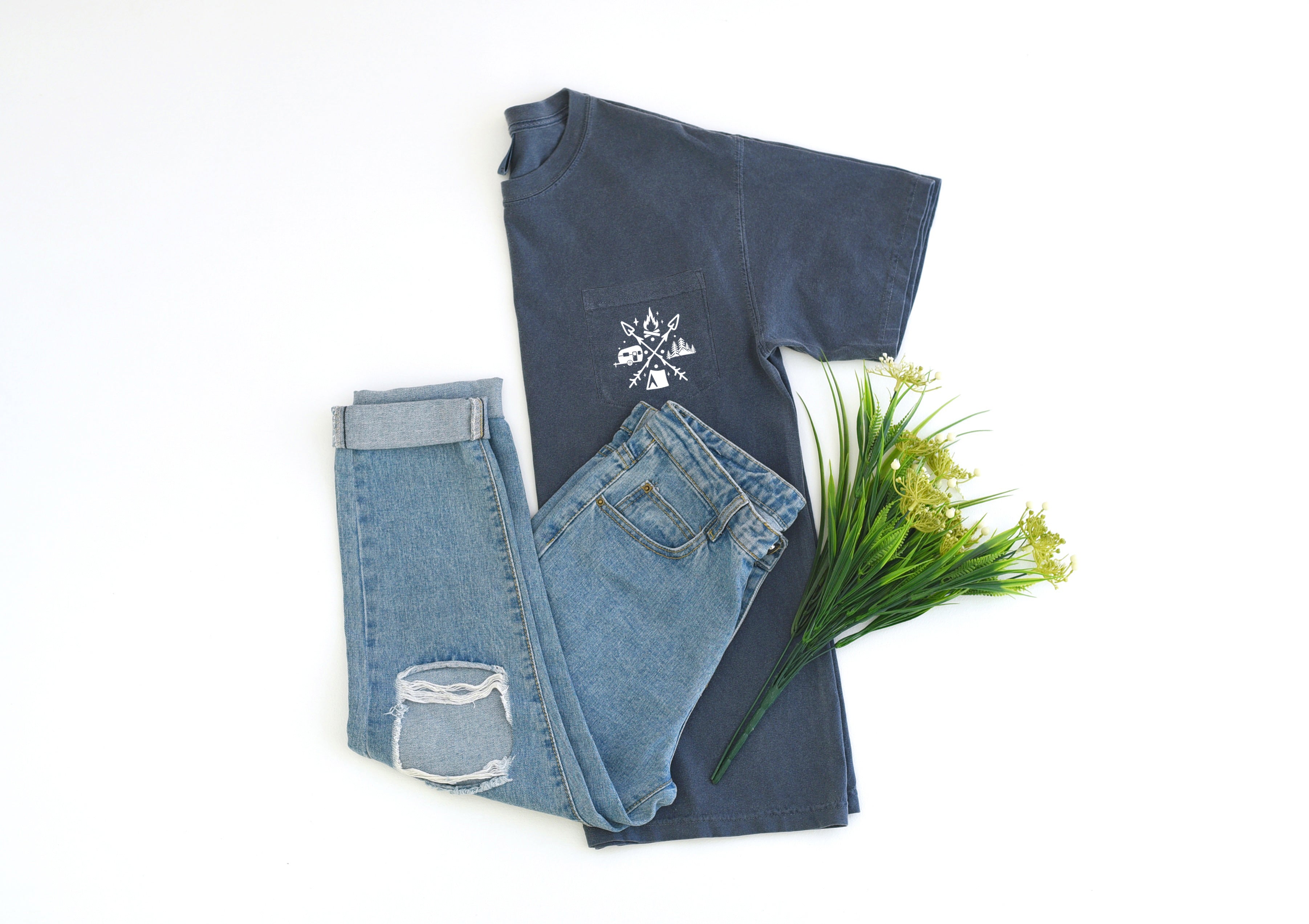 Camping and Hiking Mountain Comfort Colors Pocket T Shirt | Nature, Vacation, Summer, (X shape)