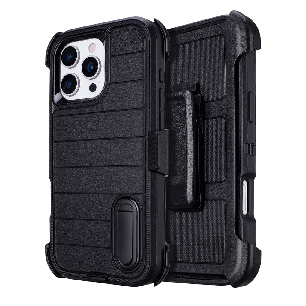 for Phone Case iPhone 16 Pro Max Case Black with Belt Clip Heavy Duty Holster for Shockproof Cases,3 Layers of Sturdy,Military Grade Defender Cover for iPhone 16 Pro Max Cases Black 6.9 Inch