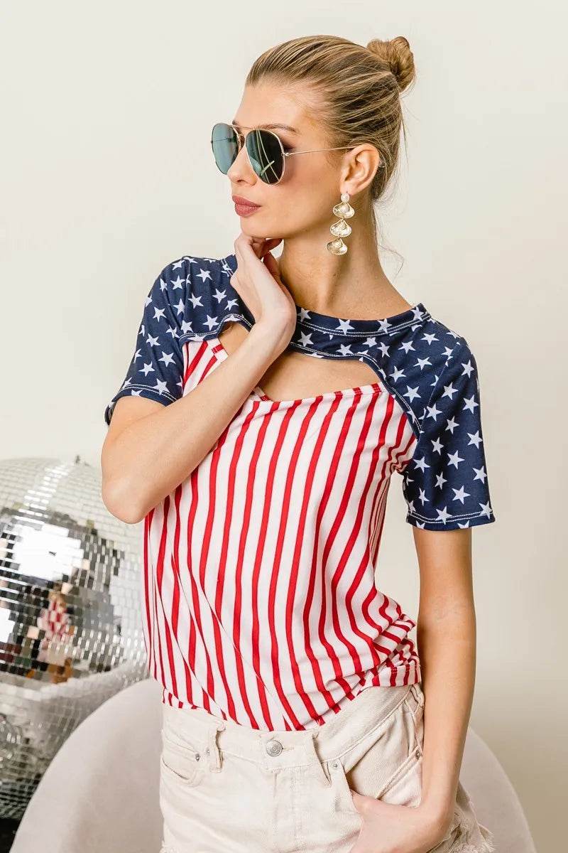 BiBi American Flag Theme Front Cut Out Top